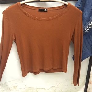 Women’s Casual Long Sleeve Ribbed Crewneck Crop Shirt